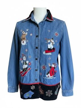 Quizz Embroidered Christmas Denim Shirt 100% cotton - Medium